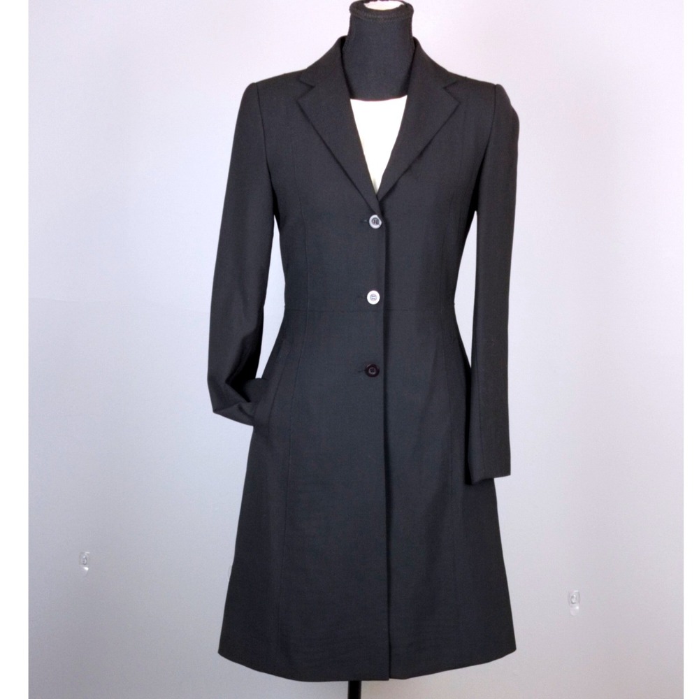 Spring Longline Coat Wool Blend Tailored Womens 32 Black 1466 Made in Canada